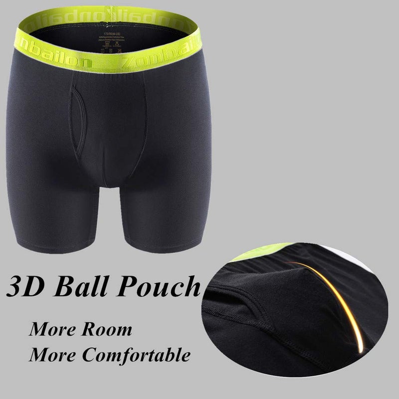 ZONBAILON Mens Bamboo Viscose Black Underwear Pack XL Breathable Anti Chafing No Ride Up Male Boxer Briefs Pack with Pouch for Balls 40 42 - Image 3